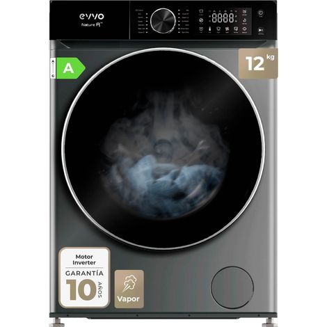 EVVO Lavadora 12 kg carga frontal Nature R12X, 1400 rpm, Clase energética A, Motor Inverter, tambor diamante ePROTECT , 13 programas, Función vapor, Modo nocturno, Función Super Spa, Lavado Rápido 15'