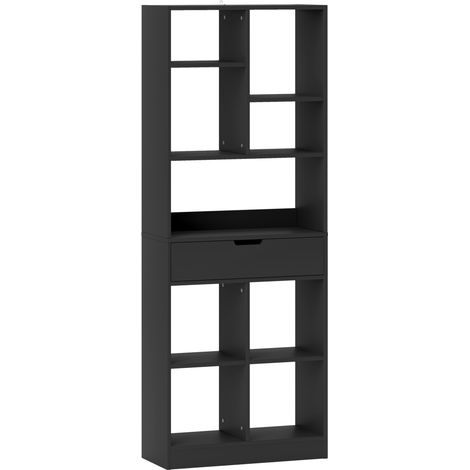 Bibliothèque moderne 9 compartiments avec tiroir BRANCO noire (1/5)