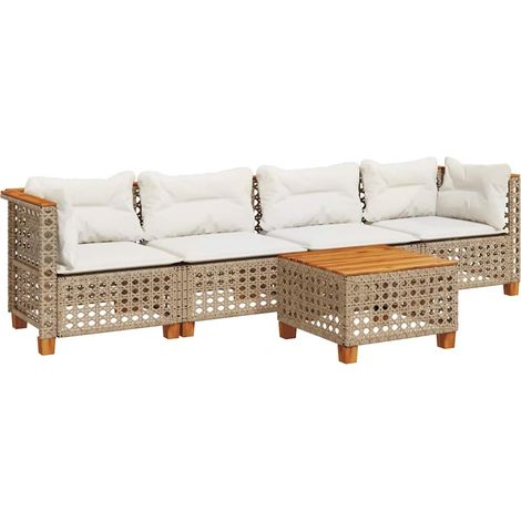 vidaXL Set Divano da Giardino 5 pz con Cuscini Beige in Polyrattan (1/5)