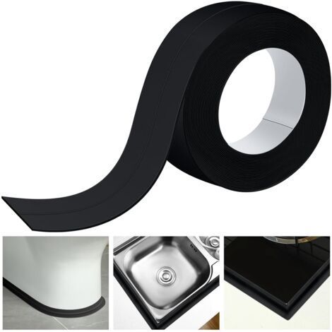 Black Waterproof Adhesive Tape 1 Roll 3.2m2.2cm, Self-Adhesive Bathtub Waterproof Seal Strip, Anti-Oil Waterproof Sealant for Bathroom, Suitable for Edge Protection (1/5)