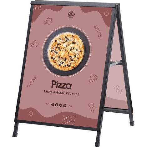 Espositore Pubblicitario Bifacciale a Cavalletto Pieghevole 90x120 cm in Metallo Nero (1/5)