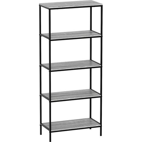 Brooklyn 5 Tier Bookcase Wooden Shelving Storage Display Shelves Wood Unit Stand, Grey