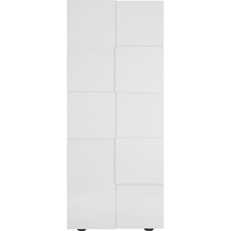 REBECCA - Penderie 2 portes avec 2 étagères Blanc Laqué Weiss Relief Damiers