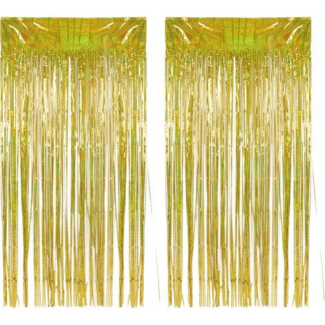 2pcs Rideau Franges Métallisé pour Décoration de Mariage, Anniversaire, Fête de Fiançailles, Doré (1/5)