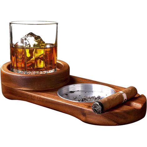 Cendrier cigares bois avec porte-cigares et dessous verre (1/3)