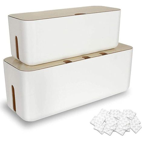 Lot de 2 Grandes Boîtes de rangement pour câbles électriques avec couvercle en bois (1/4)