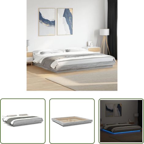 LED-Leuchten - Bettgestell mit LED Grau Sonoma 200x200 cm Holzwerkstoff (1/5)