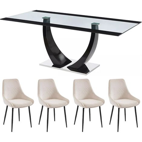 Set tavolo MEZZO II + 4 sedie MASURIE Trasparente e Panna (1/4)