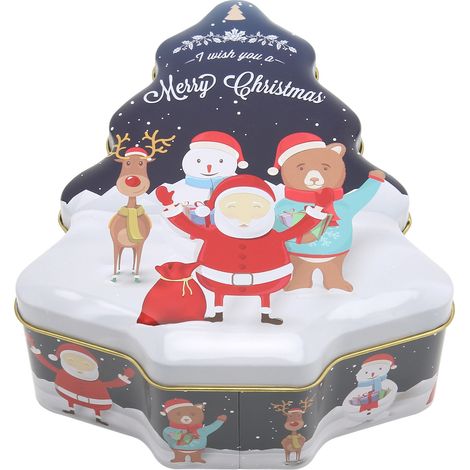 Boîte métal Noël forme sapin, boîte cadeau vide en fer blanc, conteneur de rangement biscuits bonbons, décoration festive, coffret réutilisable (1/5)