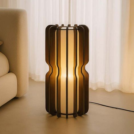 [GEBRAUCHT] B-Ware Lucande Stehleuchte Juneta Standleuchte Stehlampe 75 cm braun Holz Textil459 (1/2)