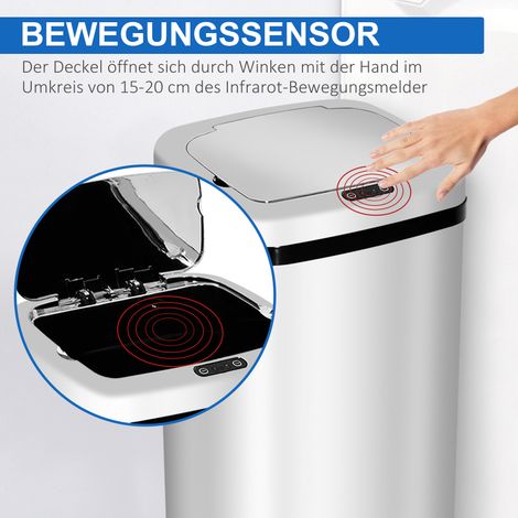 Mülleimer Automatik mit Sensor Abfalleimer Küche Edelstahl 50/68L Silber (50L)