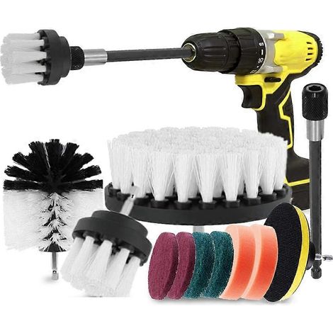 Brosse de sol électrique pour perceuse avec rallonge, kit de nettoyage rotatif, accessoire de perçage, brosse à tapis motorisée, manche télescopique, outil polyvalent pour ménage et entretien. (1/5)