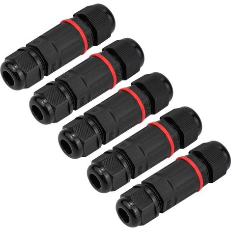 5 PCS 3 Noyaux Connecteur Électrique Éxterieur Etanche Boîtier de Jonction Boite de Jonction IP68 pour Diamètre de Câble 6mm - 12mm Noir (1/5)