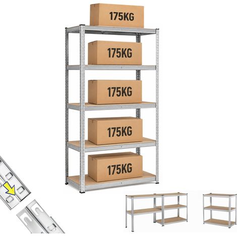 Scaffali in Metallo Zincato 90x40x180 cm con 5 Ripiani Portata 175 kg per Ripiano (1/5)