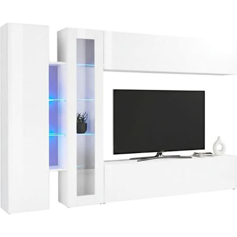 Dmora - Pared Equipada Dborin, Conjunto de salón Mueble TV con 4 puertas, Mueble salón polivalente, 100% Made in Italy, cm 280x30x180, Blanco brillo
