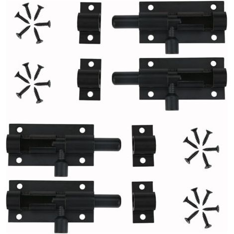 4 Pièces Verrou Targette de Porte, Loquet de Porte à Boulon, Loquet Coulissant Noir, Loquet Avec Vis