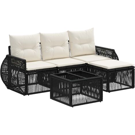 vidaXL Garden Sofa Set 5 pcs Black and Cream White Poly Rattan