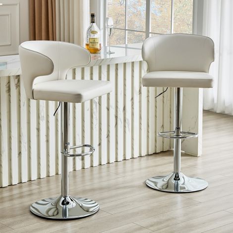 Tabouret de bar avec dossier, hauteur réglable, pivotant à 360°, lot de 2, blanc HAVRYA (1/5)