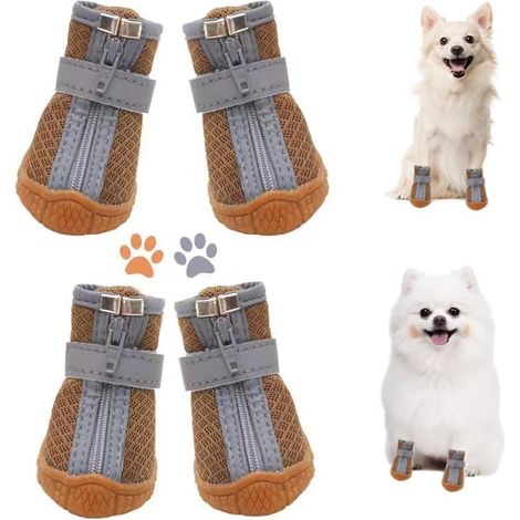 Taglia 3 - Marrone - Scarpe per cani di piccola taglia - Stivali traspiranti per cani, protezione per le zampe - Adatti a superfici calde e neve invernale - Stivali antiscivolo per cani - Adatti a pav