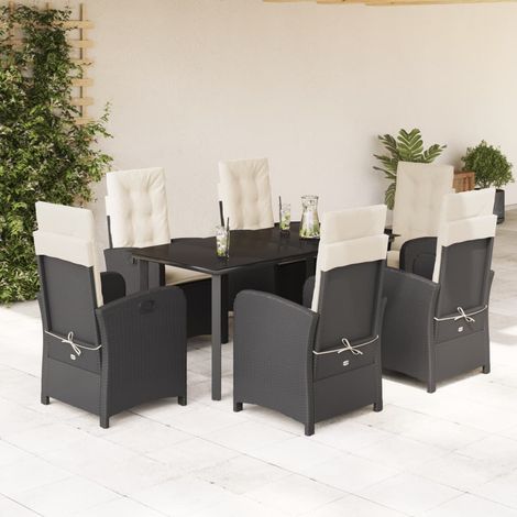 Maison Exclusive - 7-tlg. Garten-Essgruppe mit Kissen Schwarz Pol