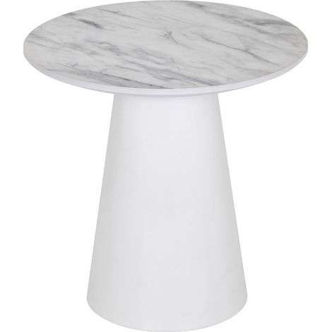 Mesa auxiliar SYLVIA con tablero de melamina de 25 mm efecto mármol y estructura de MDF blanca (Ø 50 x 50 cm) - MOG CASA (1/5)