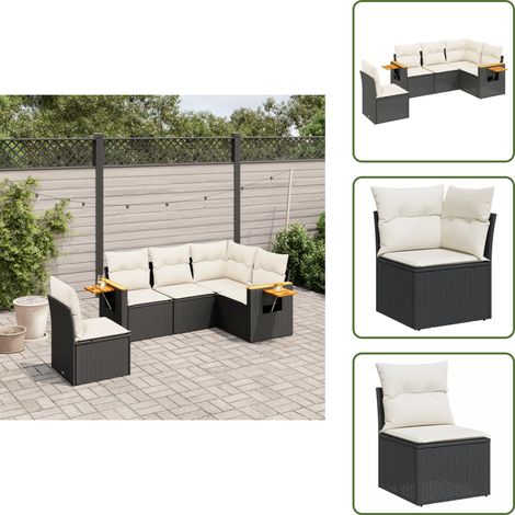 The Living Store 5-tlg. Garten-Sofagarnitur mit Kissen Schwarz Poly Rattan - Gartensorgsatz - Gartenmöbelset - PE-Rattan Möbel - Outdoor Lounge Set - Balkonmöbel (1/5)