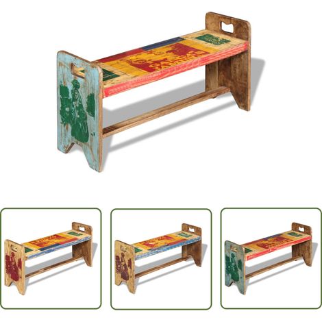 The Living Store Banc Bois massif recyclé 100x30x50 cm - Banc Bois - Banc Design - Banc Industriel - Banc Vintage - Mobilier Rustique (1/5)