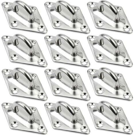 Rhombic Eye Plates, 12 Pieces Platinum Stainless Steel Eyelet M5 Heavy Duty Ceiling Hook Kit, Ceiling Suspension Hook Mounting Bracket Wall Ring Anchor Hooks for Hanging Objects (1/5)