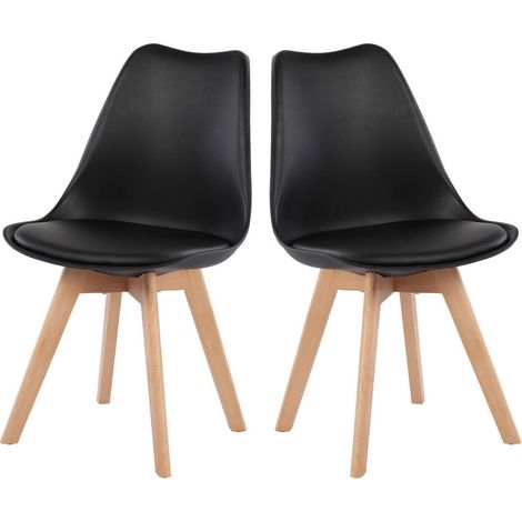 2er Set Esszimmerstühle mit Kunstleder-Sitzfläche und Massivholzbeinen, Schwarz (1/5)