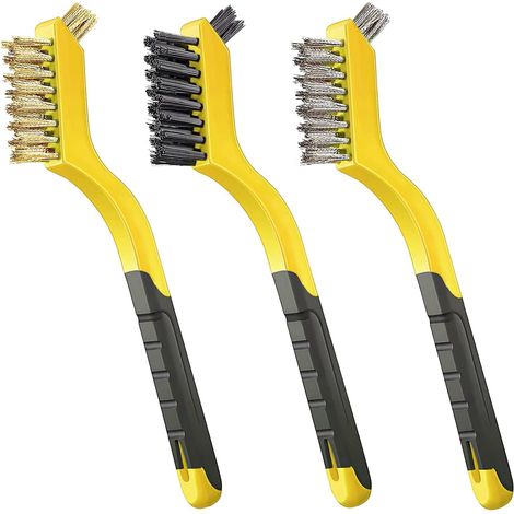 Brosse Métallique - Ensemble De 3 Brosses À Poils En Nylon Laiton Acier Inoxydable - Manche Courbé Ergonomique - Pour Nettoyage Profond De Rouille Saleté Peinture - Lot De 3 (1/5)