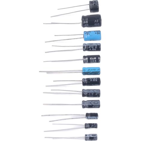 Kit 120 pièces 12 valeurs Condensateurs électrolytiques 0.22-470µF 50V/16V Noir Radiaux (1/5)