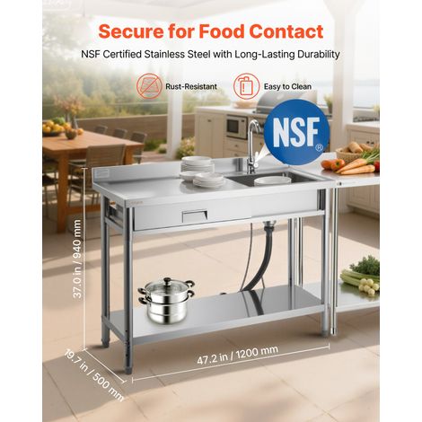 Évier cuisine utilitaire en acier inoxydable, évier professionnel autoportant à cuve unique avec tiroir, robinet et tuyau d'eau cha… (1/5)