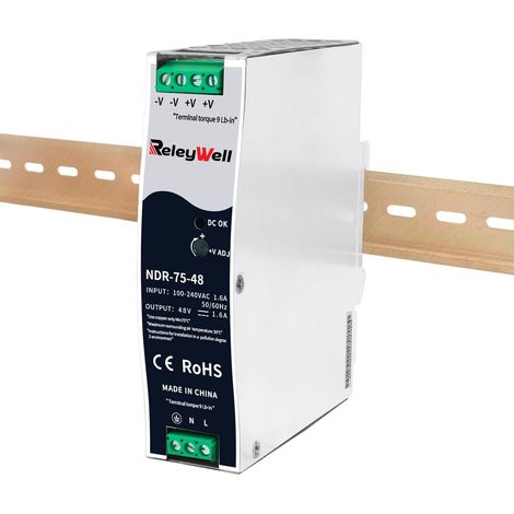 Alimentation pour rail DIN 48V,75W, 1.6A transfo 230v vers 48v led, rail DIN, alimentation 48 volts, transfo pour sonnerie, NDR-75-48 (1/5)
