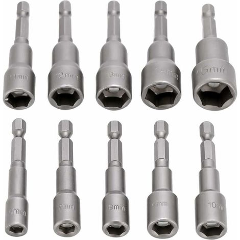Socket À Douille Hexagonale 6-15 mm - Ensemble Magnétique 10 Pièces - Tige 1/4 Pouces Pour Mandrin Rapide (1/5)