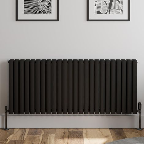 Black Oval Column Designer Radiator Vertical Horizontal 600 x 1440mm Double Panel