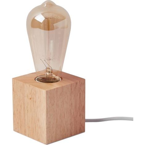 Petite de Table Lampe de Chevet avec Base Carrée en Bois Lampe de Chevet E27 60W Parfait pour Chambre Salon ou Bureau Ampoule Non Incluse 8 cm 220 V (1/4)