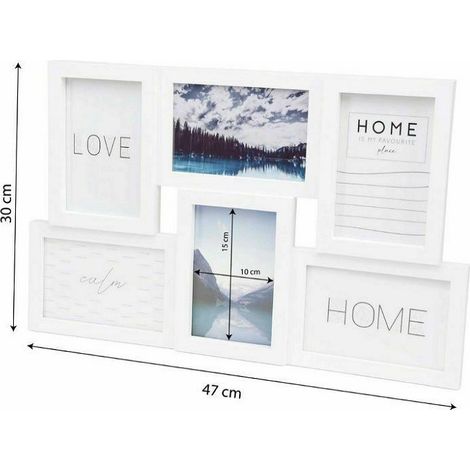 TrAdE Shop Traesio - Cornice Multifoto Parete Muro 6 Foto 10x15cm Porta Fotografie Pvc Bianca 219637 -