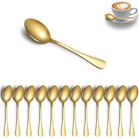 Set mit 12 goldenen Teelöffeln, Dessertlöffeln aus Edelstahl, Milchrührlöffeln für Zuhause, Restaurant, Hotel, Hochzeit und Veranstaltung (1/5)