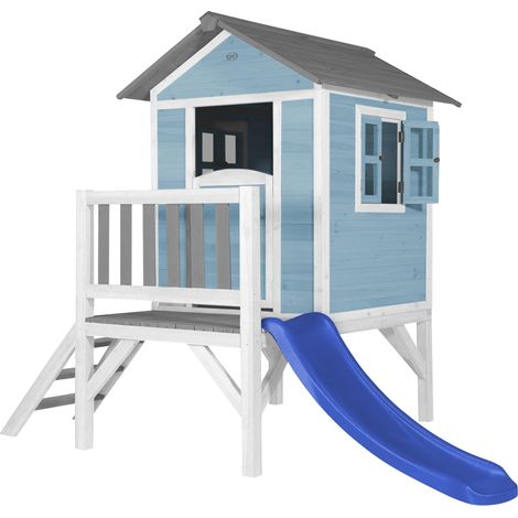 Axi Maison Enfant Beach Lodge Xl En Bleu Avec Toboggan Bleu Maison De Jeux En Bois Ffc Pour Les Enfants Maisonnette / Cabane En Bois