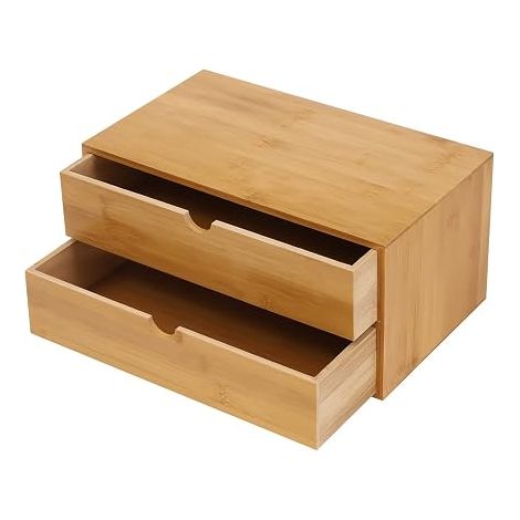 Organisateur de bureau, boîte à tiroirs en bambou, mini commode, design monobloc, boîte d'étagère boîte à maquillage avec 2 tiroirs pour bureau, salon et chambre à coucher (1/5)
