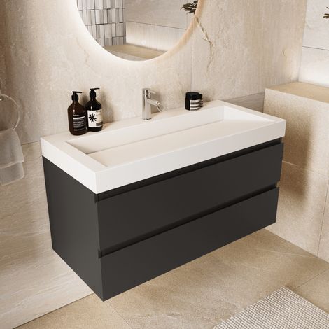 LOMAZOO Ensemble meuble de salle de bain Zarivo 100 cm - Noir mat (1/5)