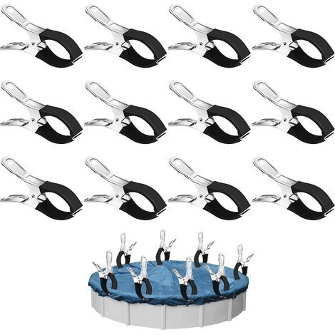 12 Pièces Métalliques pour Pince de Serrage, Pince Bache Piscine de Fixation avec Feuille de Protection, Pinces pour Piscines Hors Sol, Pinces à Forte Tension pour Bâche de Couverture (1/4)