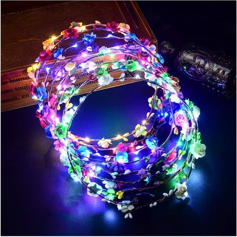 Couronne de fleurs (lot de 7) - Bandeau fleuri pour femmes et filles - Accessoires pour cheveux - Anniversaire, mariage, festival, fête (1/5)
