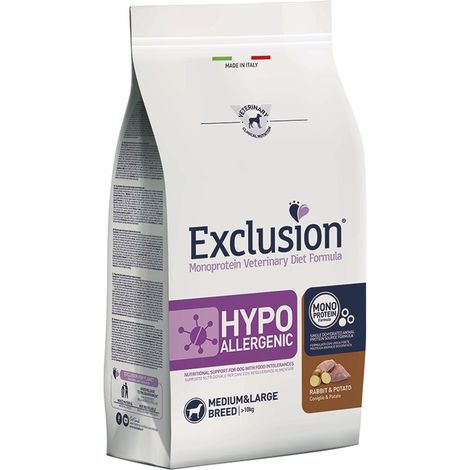 Exclusion Dog Hypoallergenic Adult Medium Large Breed Coniglio e Patate - Sacco 2 Kg - Cibo Secco Cani (1/3)