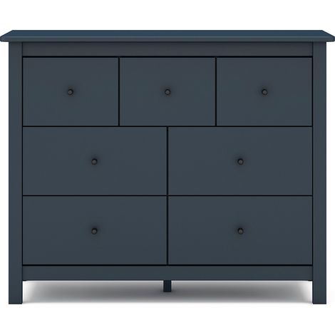 Commode, meuble de rangement en pin avec 7 tiroirs coloris bleu marine - Longueur 110 x Profondeur 40 x Hauteur 80 cm (1/5)