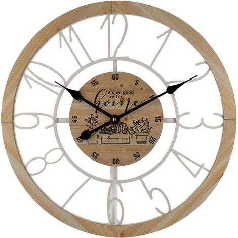 OROLOGIO IN METALLO DA PARETE 60X5X60 CM CON INSERTI IN LEGNO E SCRITTA HOME (1/2)
