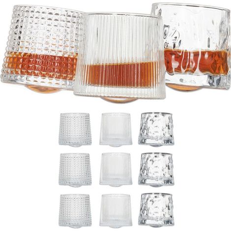 Verres à whisky Relaxdays, lot de 12, 3 modèles différents, 150 ml, verres à whisky, modèle original, dimensions (H x D) : 7,5 x 8 cm, transnts (1/5)