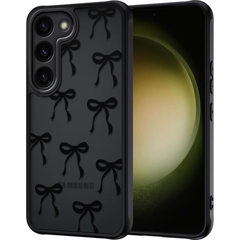 Coque pour Samsung Galaxy S23 5G, Aesthetic Papillon Nœud Motif Étui Translucide Mat Silicone TPU + PC Arrière Antichoc Housse Protection de la Caméra Bumper Case pour Filles Femme, Noir (1/5)