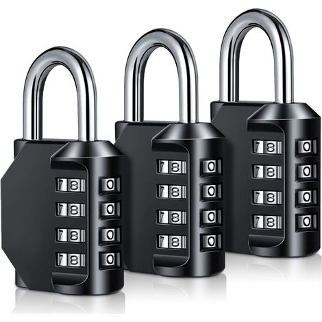 Cadenas à combinaison robustes - Cadenas à combinaison 4 chiffres résistant aux intempéries et réinitialisable pour l'extérieur - Lot de 3