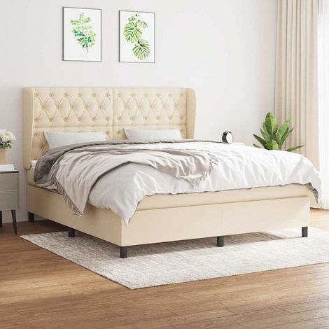 Cama box spring con colchón tela color crema 160x200 cm (1/5)